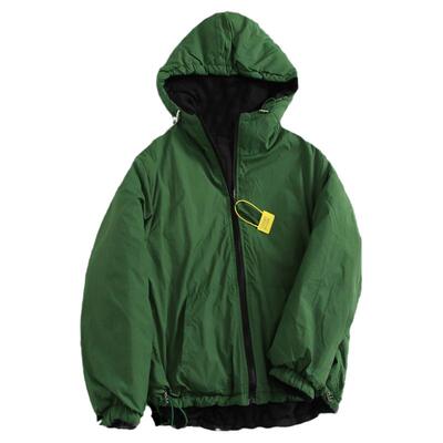 两面穿纯色宽松显瘦连帽拉链棉衣