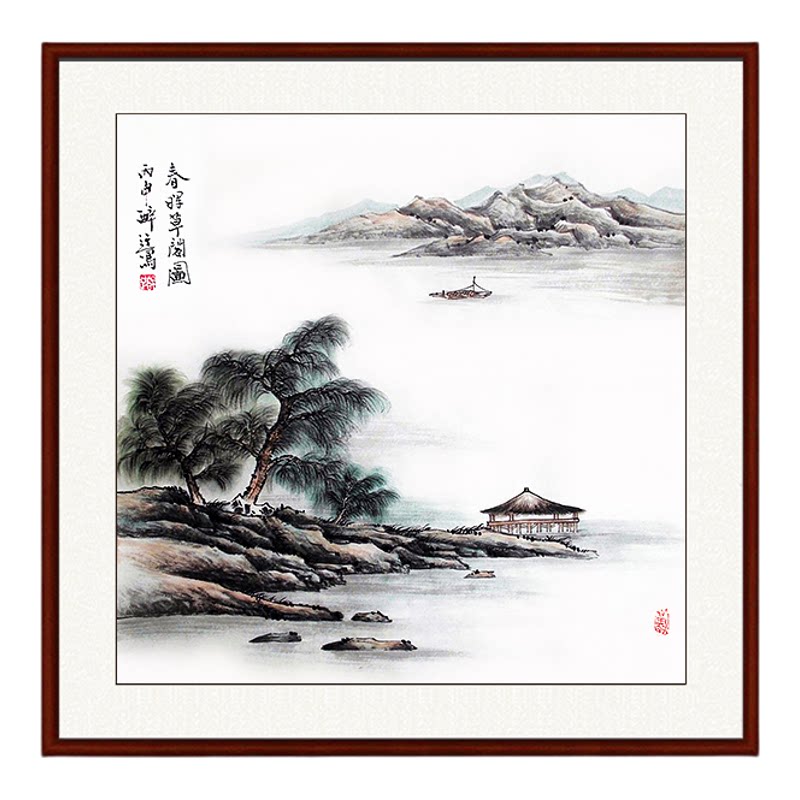 手绘斗方国画山水画办公室挂画