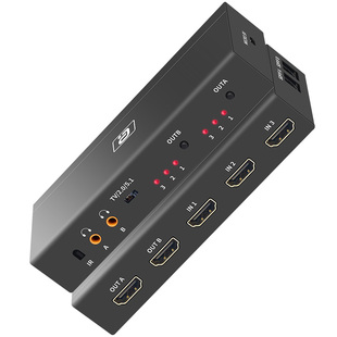 HDMI3进2出矩阵切换分配器4K高清视频电脑显示器分屏同步音频分离双光纤3.5mm多声道输出3D游戏HDR10+带遥控