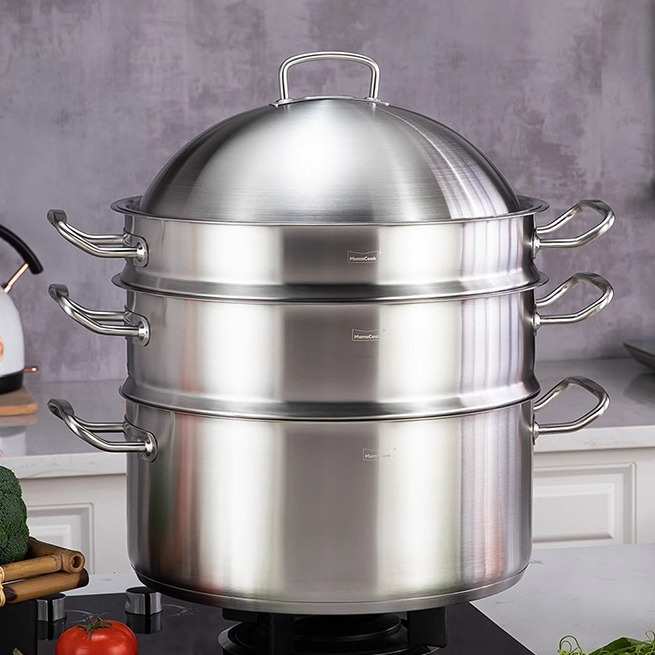 慕厨商用蒸锅304不锈钢加厚超大号饭店厨房大容量三层蒸笼36/38cm