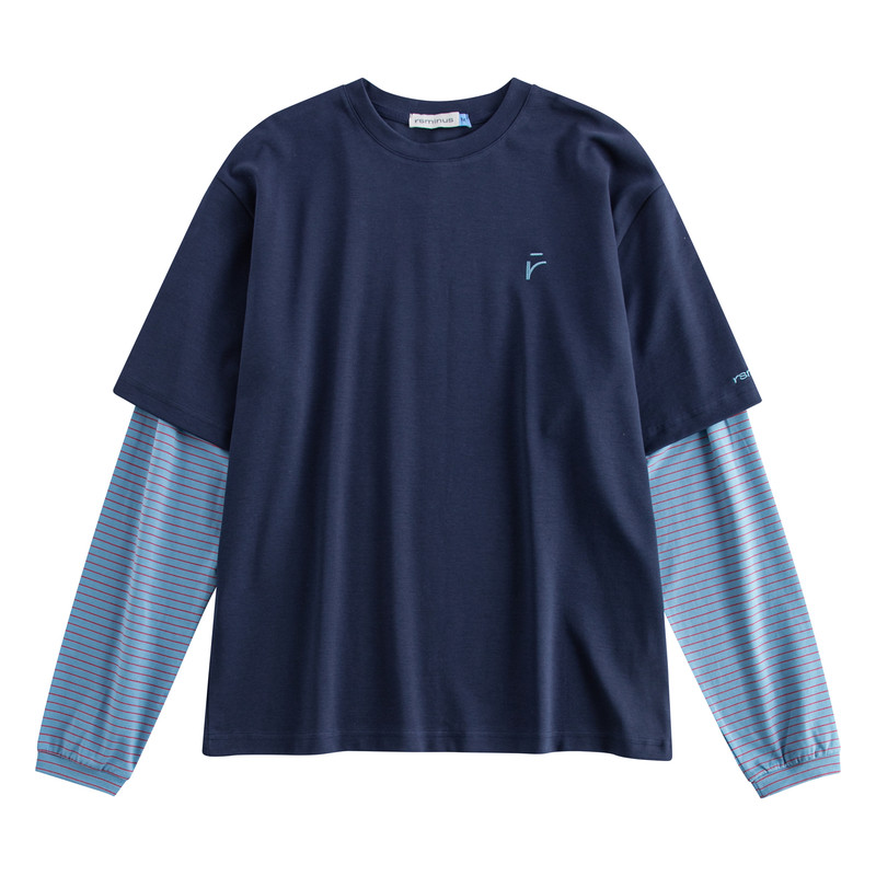 riverstone男女同款假两件拼接撞色打底条纹长袖T恤2026春季新款