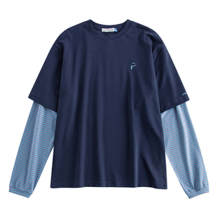 riverstone男女同款假两件拼接撞色打底条纹长袖T恤2026春季新款