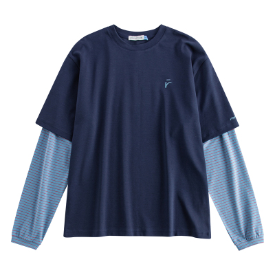 riverstone假两件拼接条纹T恤男