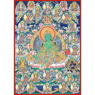 21二十一度母绿度母唐卡西藏热贡手绘复制客厅玄关壁画装饰挂画