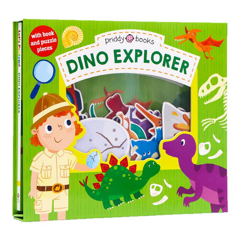 进口英文原版正版 角色扮演系列 恐龙猎人 Let's Pretend Dino Explorer 绘本 拼图游戏书 活动书硬页掀翻操作书 亲子英语游戏书
