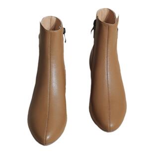 达芙妮羊皮短靴子2026新款爆款尖头瘦瘦靴女秋冬粗跟切尔西马丁靴