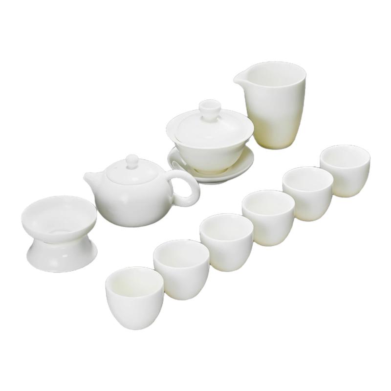 杰晟羊脂玉功夫茶具套装家用办轻奢高档泡茶壶德化白瓷盖碗小茶杯
