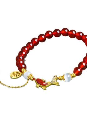 红玛瑙手串女款S925纯银