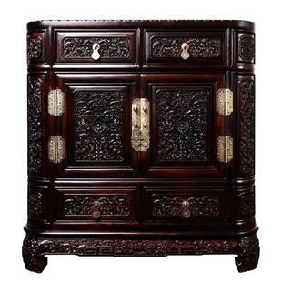 大红酸枝木雕花收纳柜西蕃莲百宝箱复古红木储物柜实木桌面储物柜