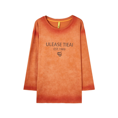 U/TI桔黄色水洗晕染长袖T恤女装 设计感做旧休闲尤缇时尚秋季新款