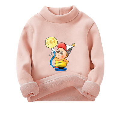 女童白色德绒打底衫冬款可外穿星星人女孩保暖衣服加绒半高领上衣