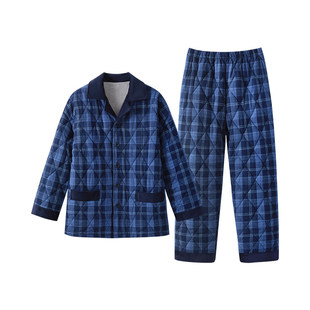 三枪家居服2026秋冬女士睡衣三层夹棉加厚经典格纹情侣男可外穿