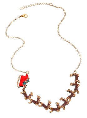 金色驯鹿雪橇车圣诞项链欧美新款时尚彩色童趣节日氛围感锁骨链女