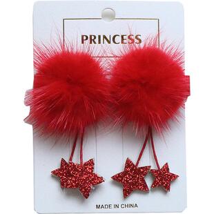 儿童发夹女貂毛小夹子可爱公主宝宝喜庆头饰女童中国娃娃毛球发饰