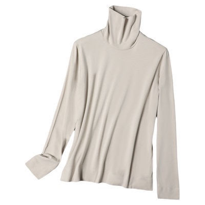 高领堆堆领下摆开叉针织打底