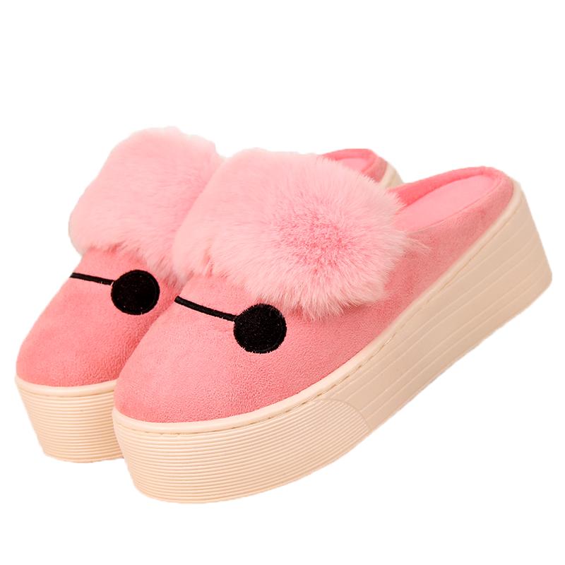 冬天家居棉拖鞋女室内高跟拖鞋家用秋冬防滑可爱厚底毛绒棉鞋防水
