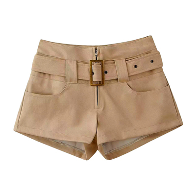 VIVICATHY卡其色麂皮短裤女25秋冬新款美式休闲辣妹靴裤外穿