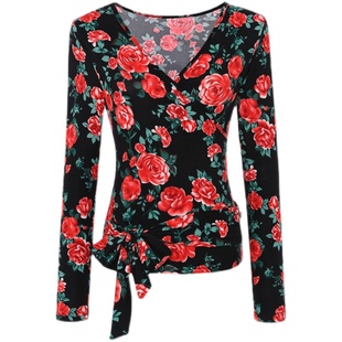 拉丁舞新款上衣舞蹈服成人女中长袖国标摩登交谊舞伦巴恰恰表演服