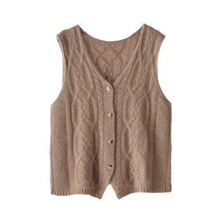 臻丨软糯绞花马甲baby小山羊绒马夹女V领扭花针织叠穿坎肩背心