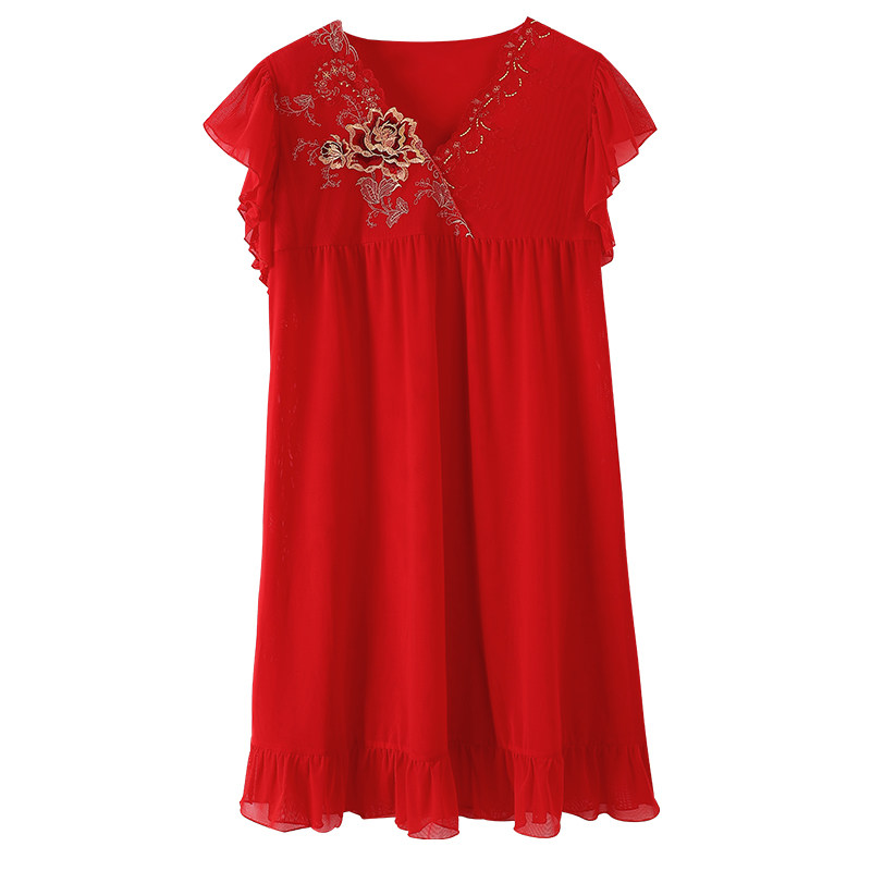 莫代尔高贵风红色夏季中年家居服
