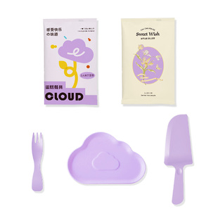 食客工具生日蛋糕刀叉盘云朵餐盘一次性食品级塑料餐具套装可定制