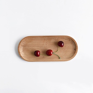 日式 餐具木盘榉木椭圆形托盘儿童迷你碟木23cm餐盘木整餐盘实木小