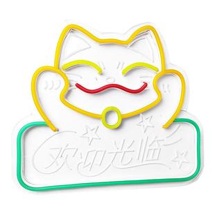 欢迎光临霓虹灯led氛围灯welcome招财猫open装饰灯发光字猫咪招牌