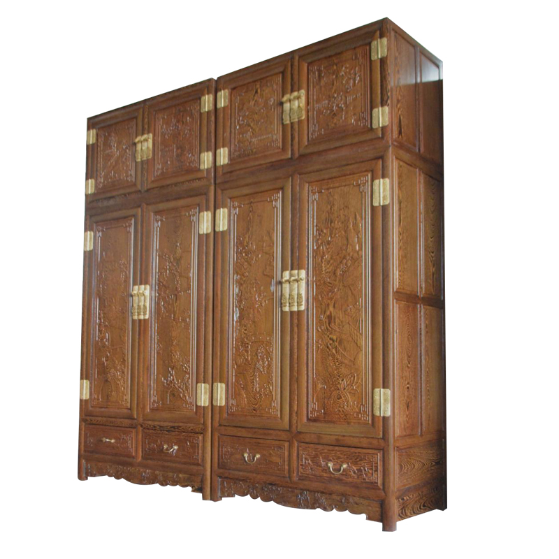 红木家具鸡翅木顶箱柜大衣柜中式雕花全实木卧室衣橱组合储物柜