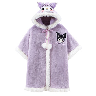 库洛米法兰绒睡袍女款冬季加厚珊瑚绒2025新款大童初中生斗篷睡衣