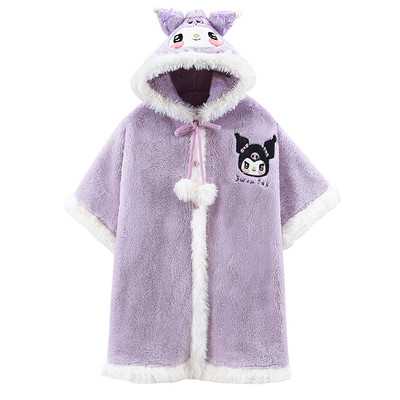 库洛米睡袍女冬季珊瑚绒斗篷睡衣