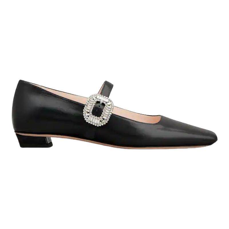 RogerVivier/罗杰维维亚女士芭蕾舞鞋羊皮水晶搭扣覆盖高跟新款