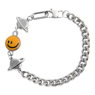 SAZ 2024新款原创设计笑脸拼接手链古巴镶钻星球嘻哈手环钛钢配饰
