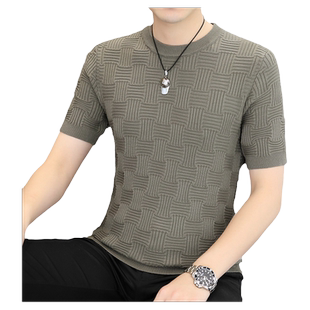 男士毛衣短袖男新款秋冬季加厚修身针织衫半袖t恤打底衫线衣男款