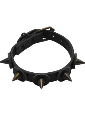 圆锥尖钉圆盘朋克细长窄皮革手链