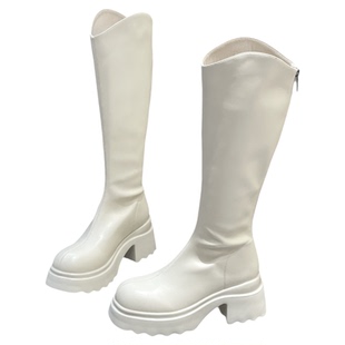 冬季加绒高筒瘦瘦靴小个子女增高6CM粗跟长靴2025超火复古骑士靴