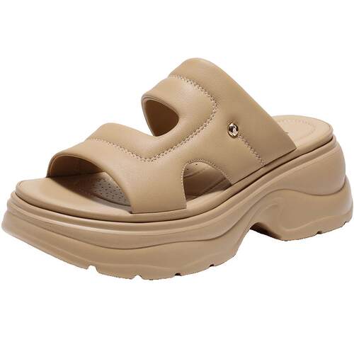 百丽女鞋子增高厚底凉拖鞋新款妈妈鞋沙滩可外穿休闲拖鞋D6K1DBT5