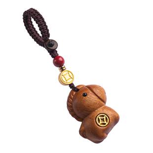 天然檀木招财小马钥匙挂件朱砂挂件小饰品手机链马年本命年挂件