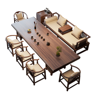 乌金木实木大板茶桌椅罗汉床组合新中式2026新款高端办公室茶台