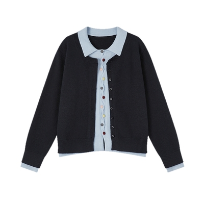 飞鸟和新酒假两件拼色开衫针织衫女毛衣2025秋季新款休闲套头衫