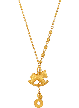 金色碎碎冰小马钱币吊坠项链