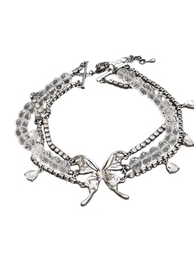 水晶蝴蝶吊坠项链水晶合金少女