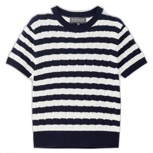 【韩国明星同款】佐丹奴女装纯棉绞花圆领短款短袖针织衫05355316