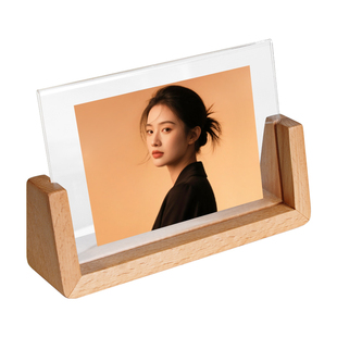 U型黑胡桃相框摆台底座双层亚克力展示实木框架加洗照片定制刻字