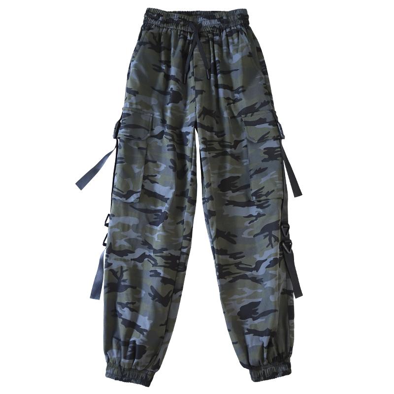 夏季美式复古重工迷彩工装裤女2025新款潮牌多口袋宽松战术束脚裤