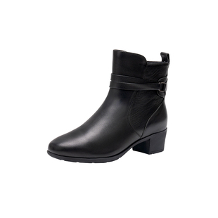 马内尔真皮马丁靴短靴粗跟时装靴女高级感百搭侧拉链短筒切尔西靴