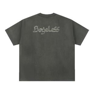 【商场同款】BONELESS磨损仿麂皮短袖T恤夏季宽松街头潮流体恤男