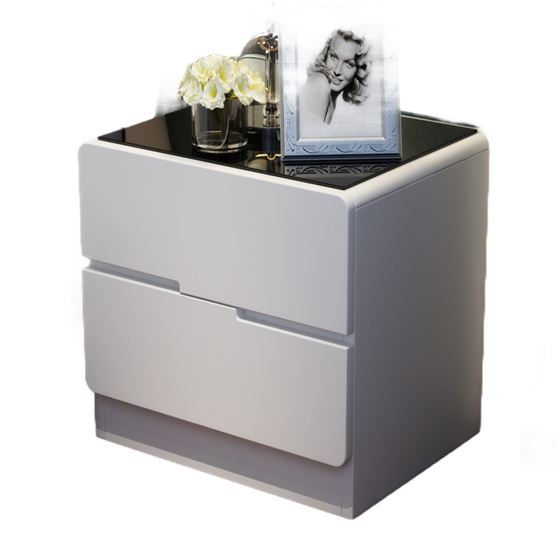 玻璃面烤漆床头柜 简约现代储物柜 卧室床边柜白色收纳 整装包邮