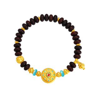 三八节礼物周大生腕美黄金足金檀木八宝罗盘手串小叶紫檀单圈手链