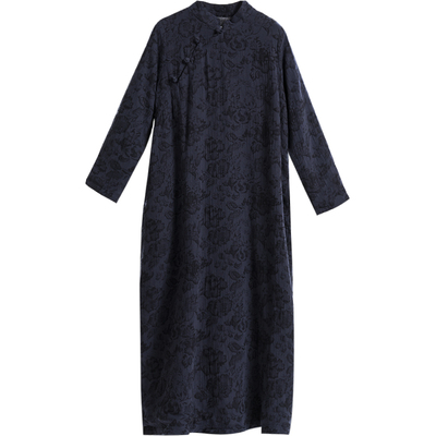 秋冬加绒加厚复古风连衣裙长袍子