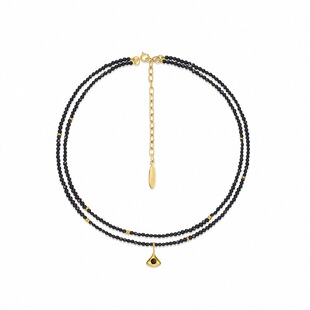 MONSECRET黑玛瑙双层心愿项链925银隔珠铜镀金轻奢小众本命年颈链